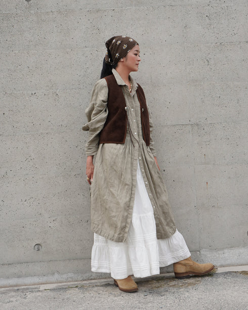 Linen Tuck Shirt Dress / Khakibeige・Frenchblue